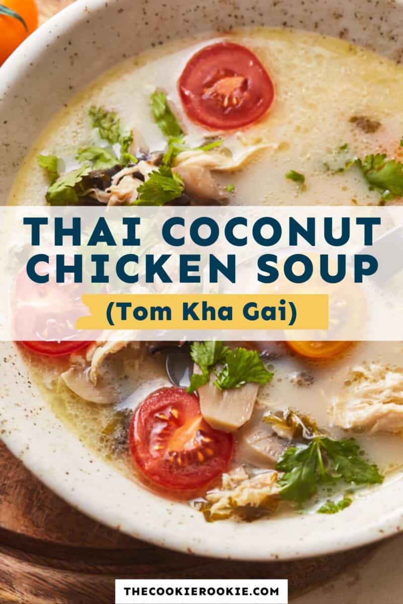 Thai coconut chicken soup in a bowl.