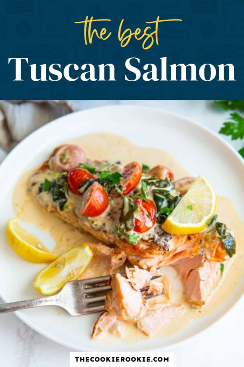 The best tuscan salmon on a white plate.