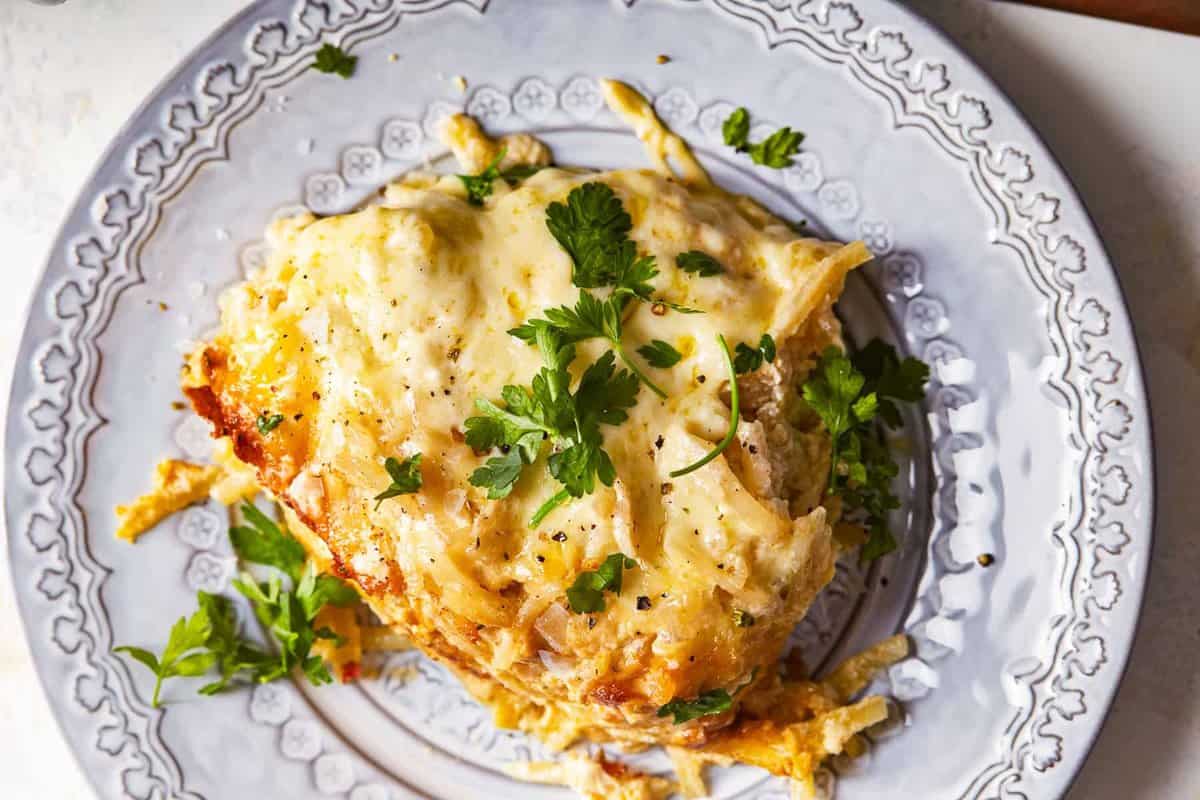 plate of cheesy potato casserole