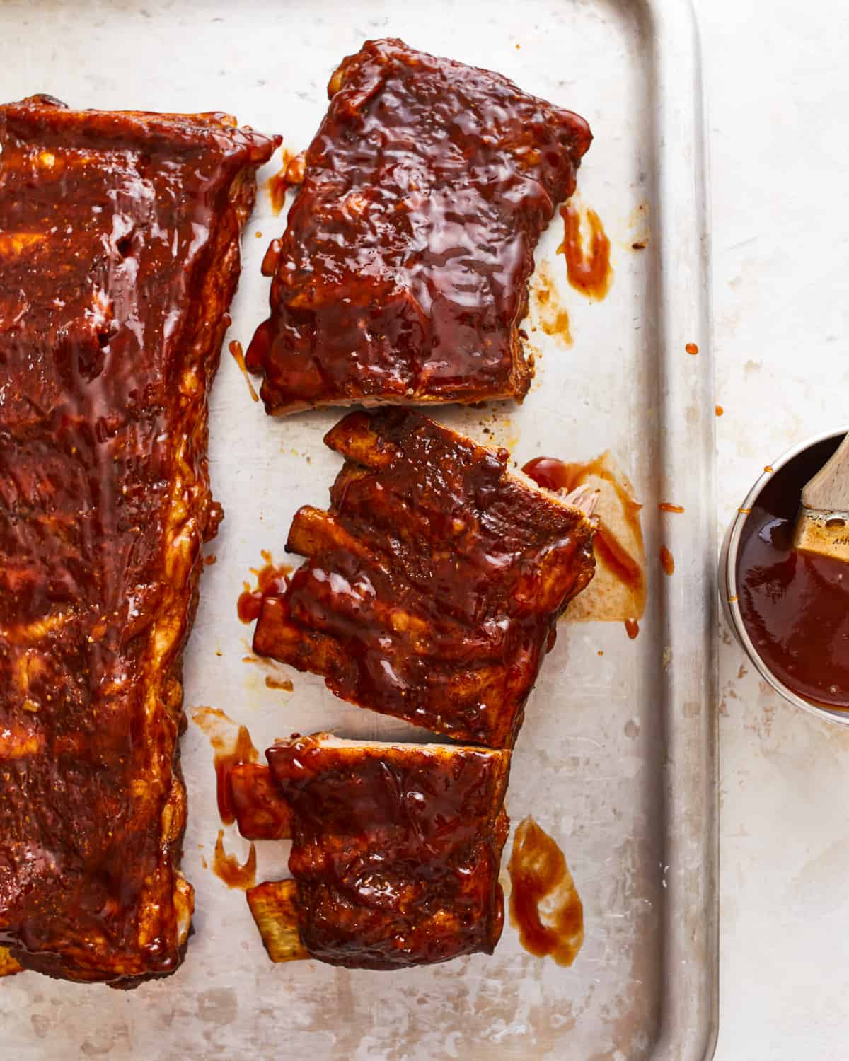 instant pot ribs on a baking sheet.