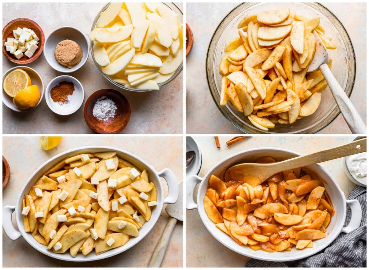 A series of photos showing how to make baked apples.