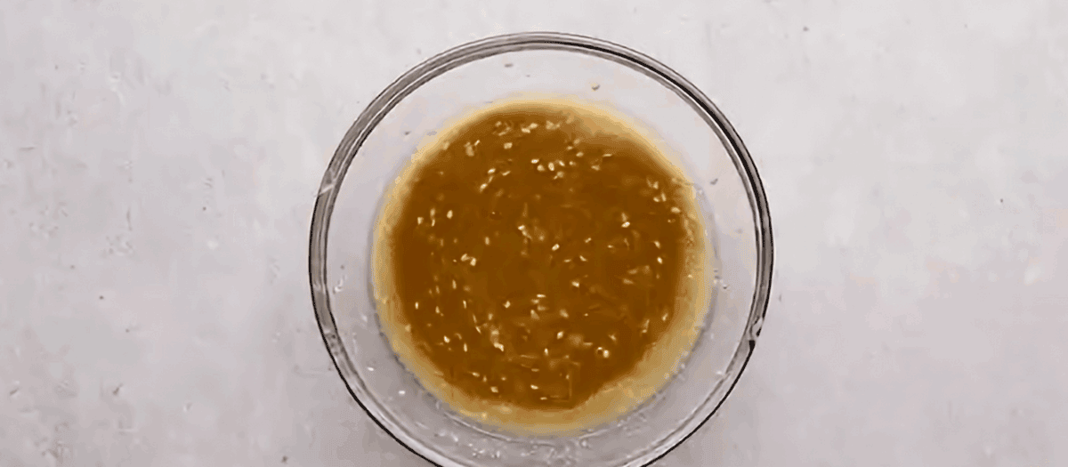 The glaze in a glass bowl. 