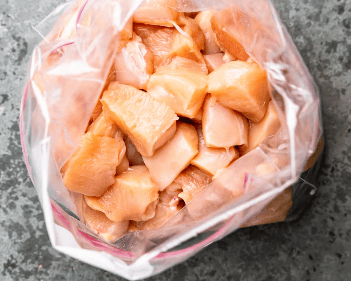 Cubed chicken in a Ziplock bag. - 6