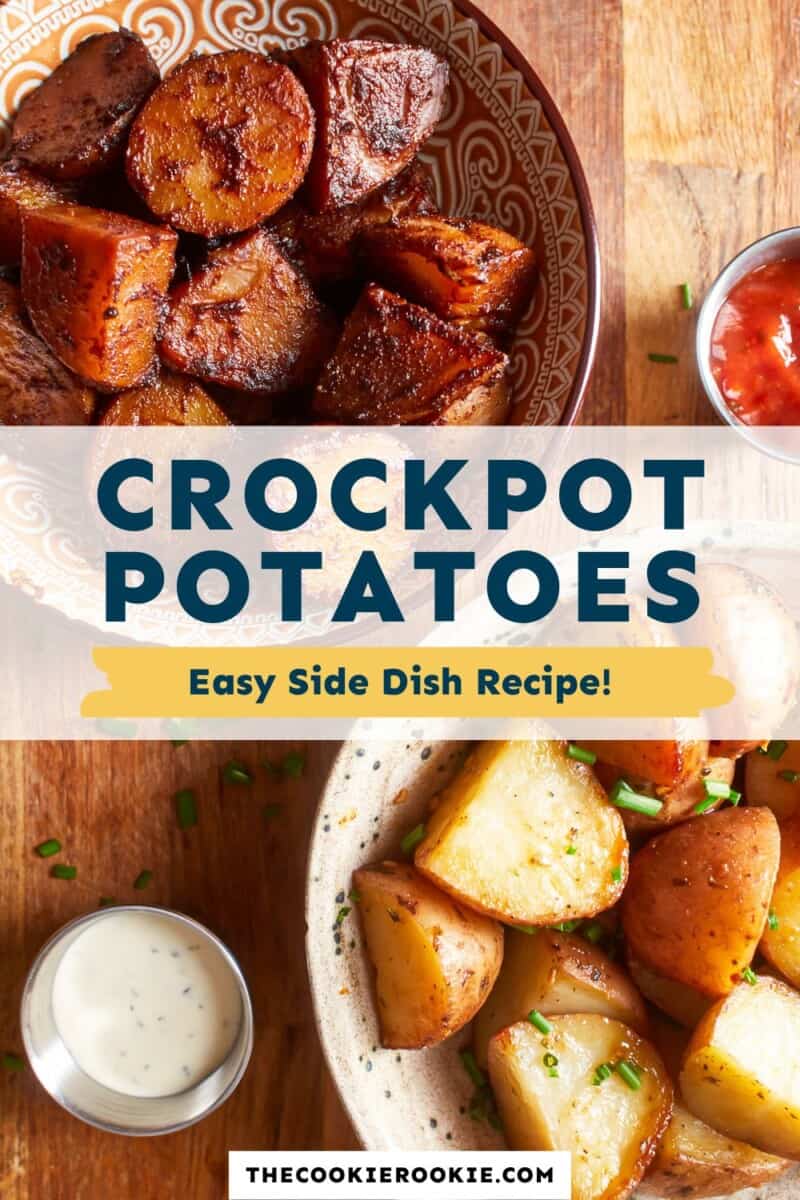 Crockpot potatoes in a bowl with dipping sauce.