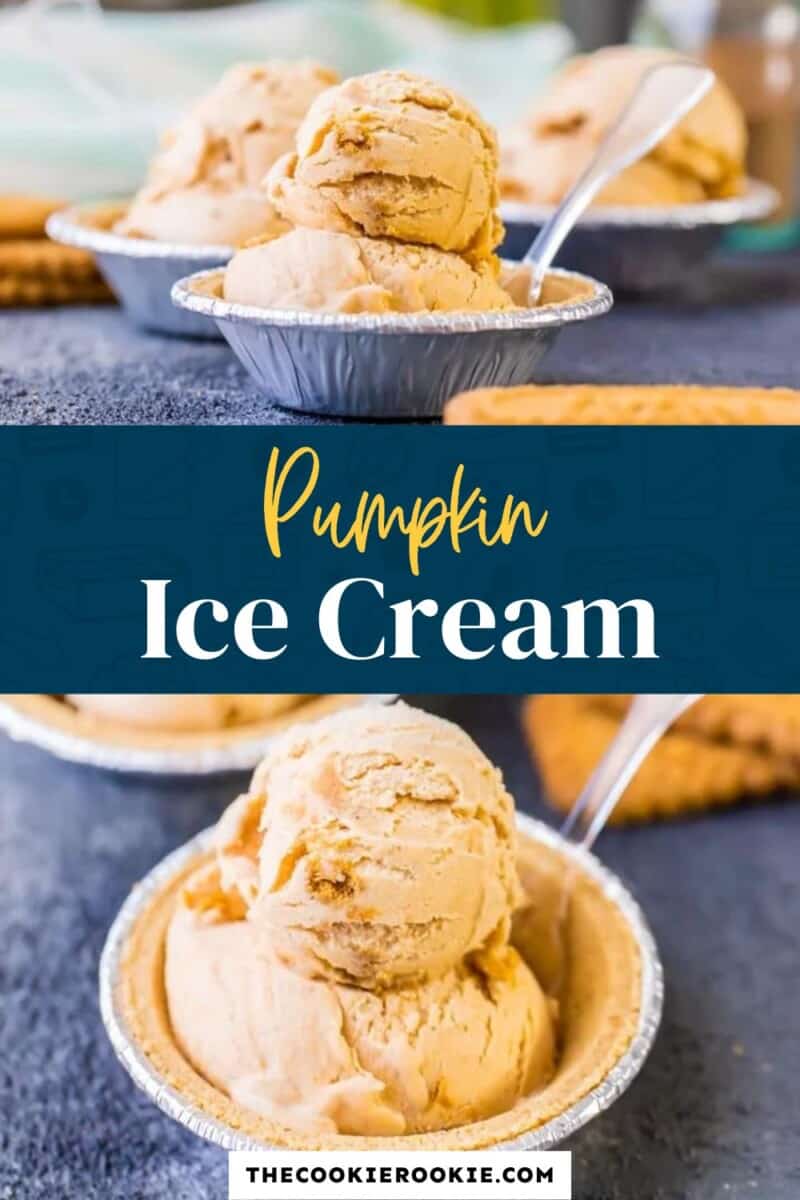 Pumpkin ice cream in a bowl with spoons.