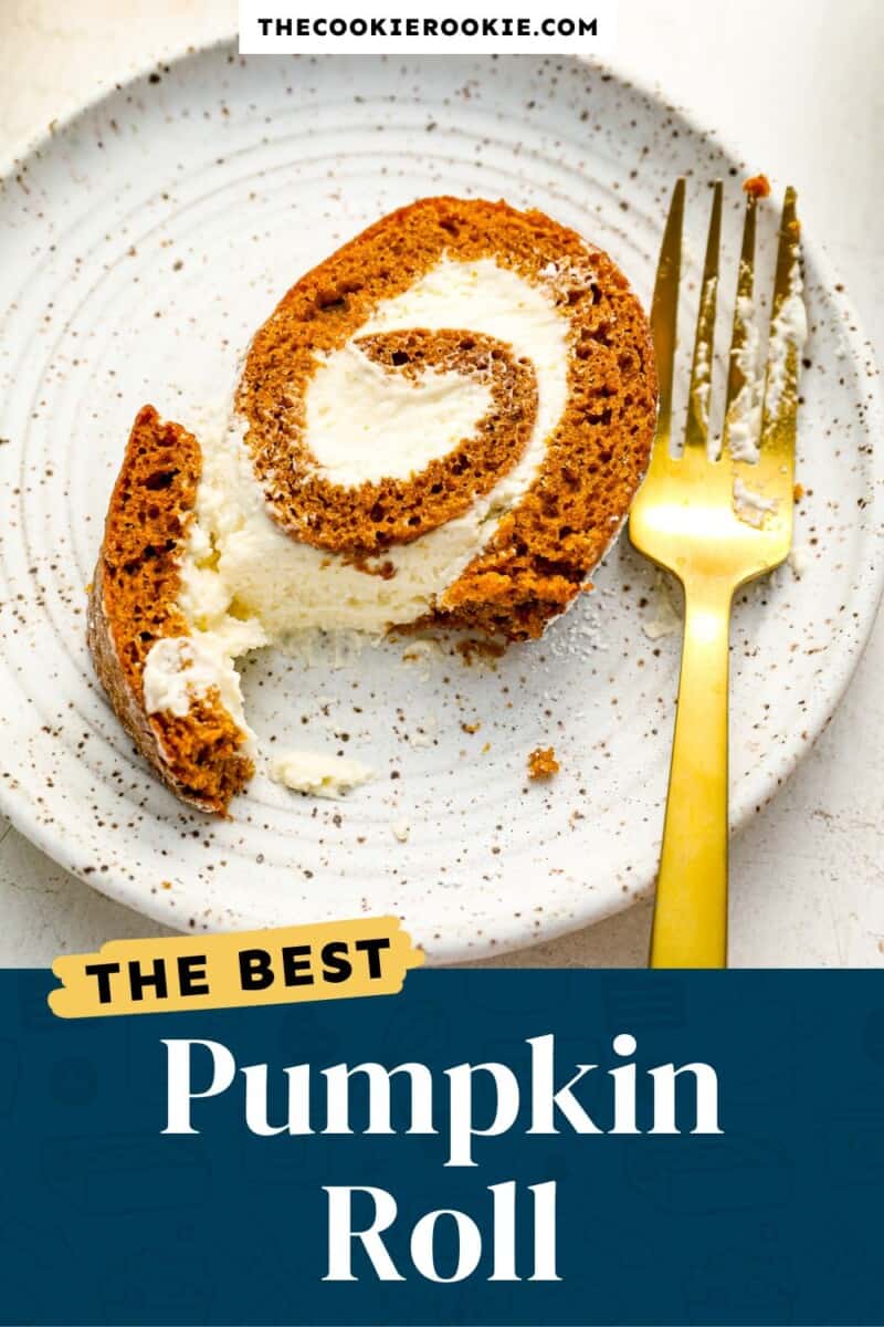 Pumpkin roll on a plate with a fork.