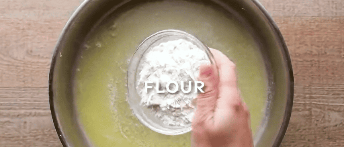 Preparing the white sauce. 