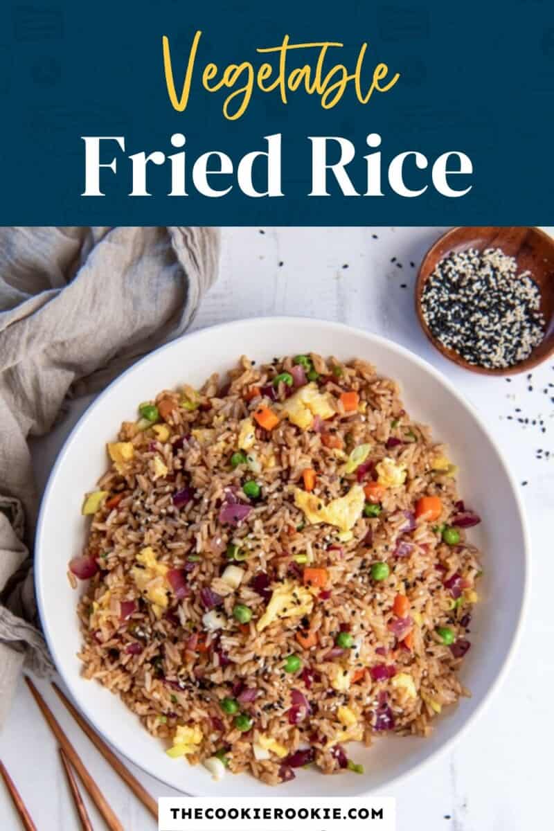 A bowl of vegetable fried rice with the text vegetable fried rice.