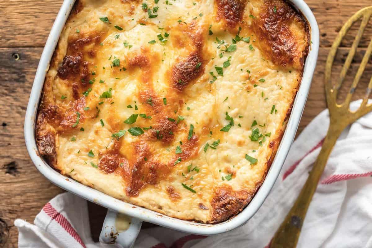 Cheesy Lasagna recipe in casserole dish