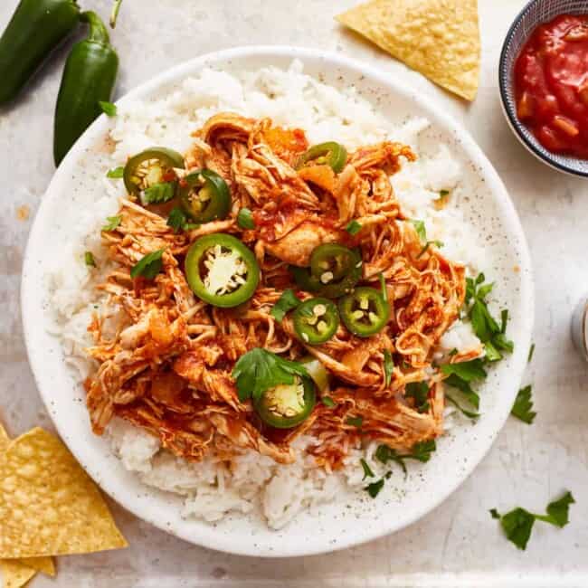 Mexican chicken with rice and jalapenos.