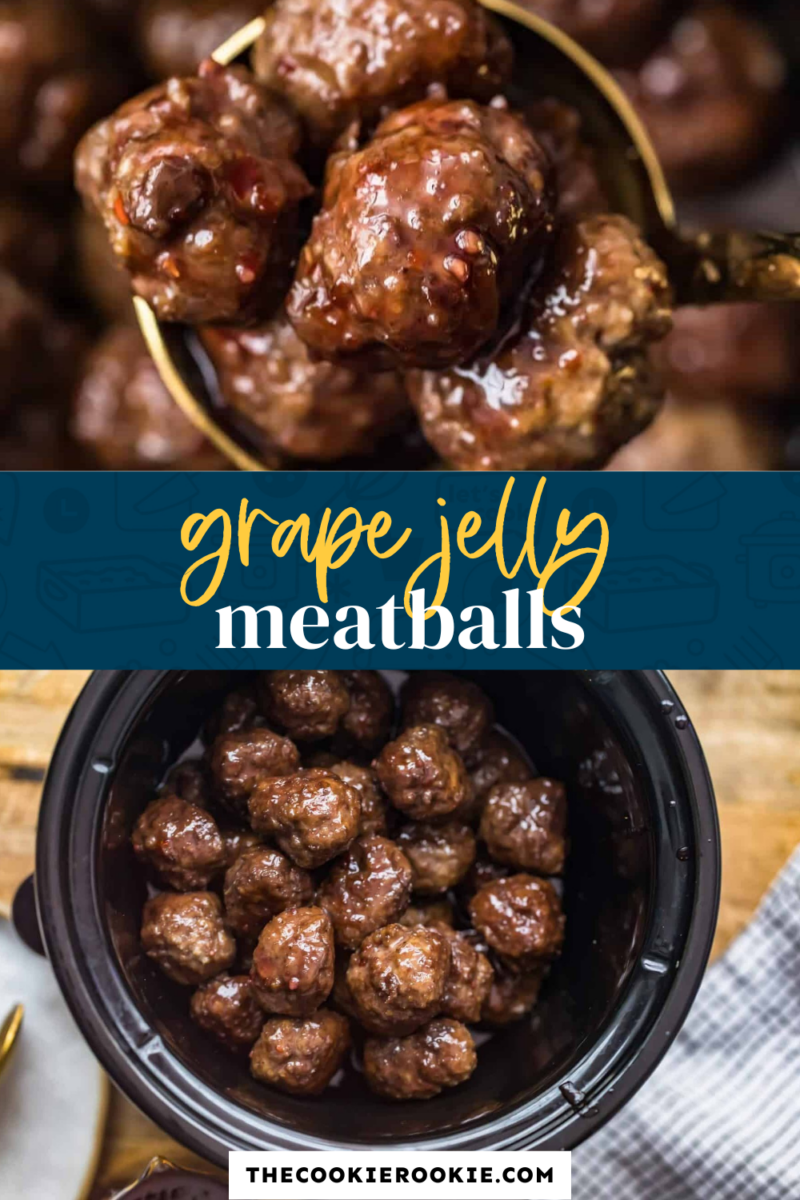 Delicious grape jelly meatballs cooked in a slow cooker.