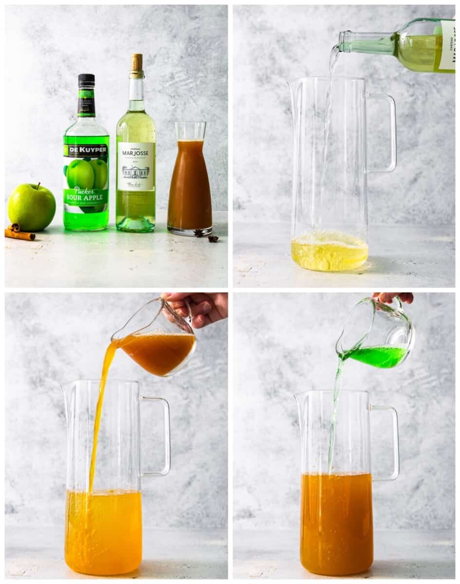A series of photos showing how to make halloween sangria.