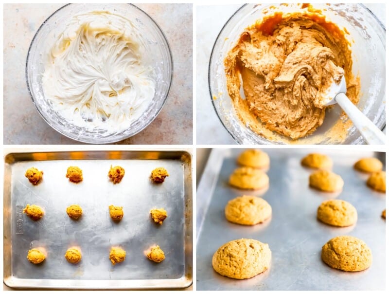A series of photos showing how to make pumpkin spice cookies.
