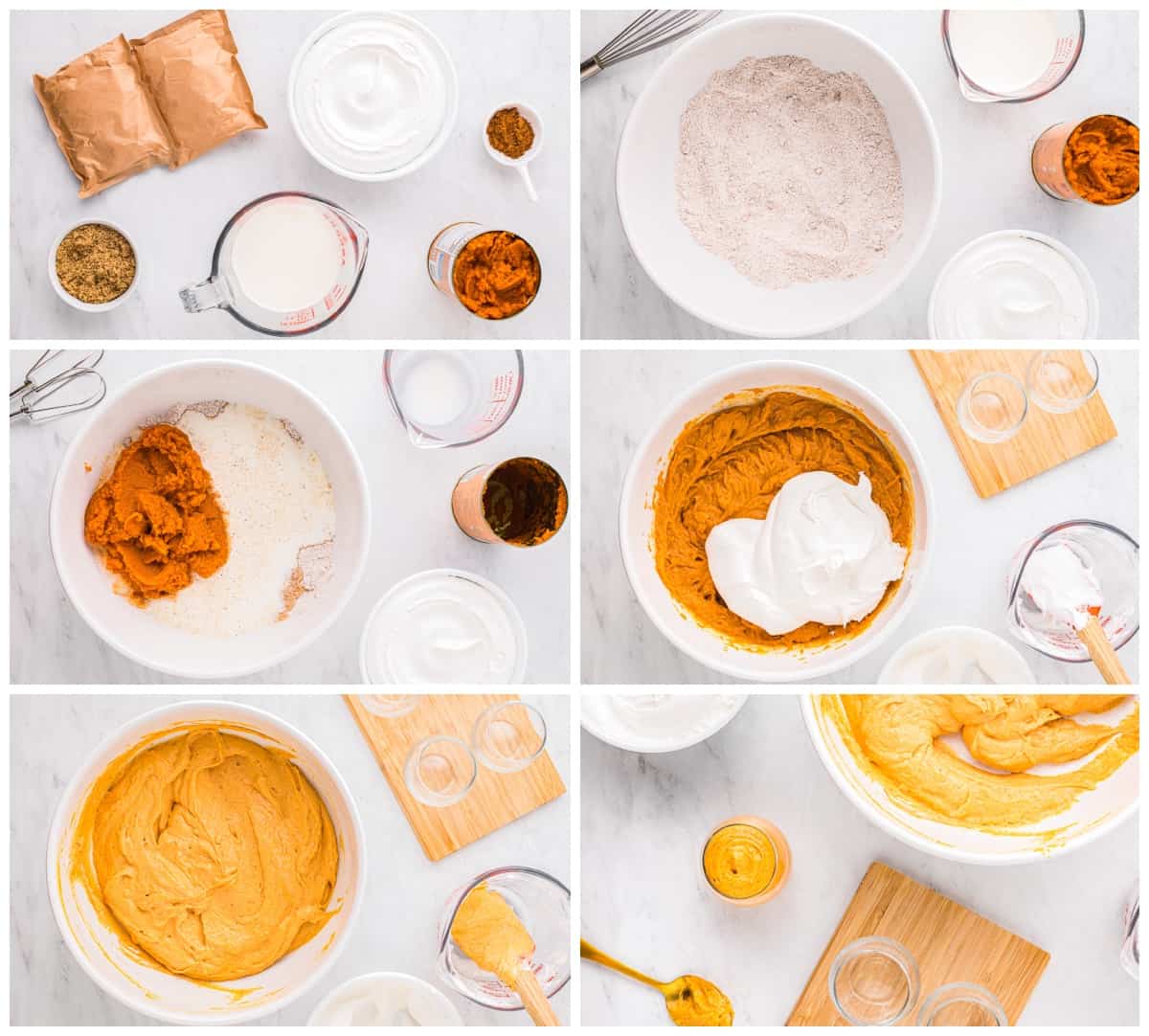 A series of photos showing how to make pumpkin pie mousse.