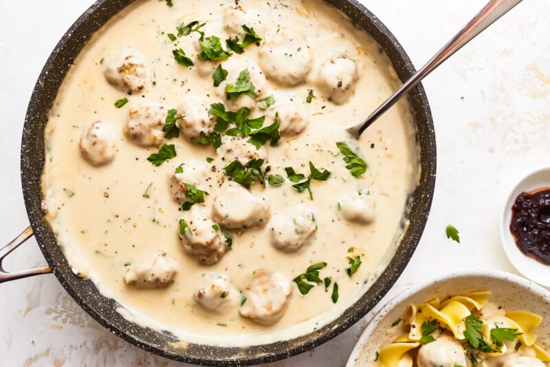 Swedish meatballs in cream sauce.