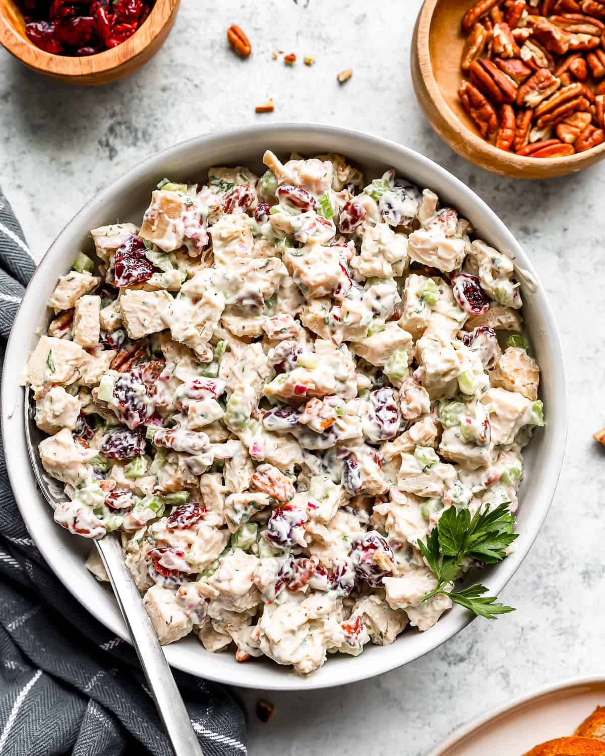 a large bowl of a creamy chopped salad.