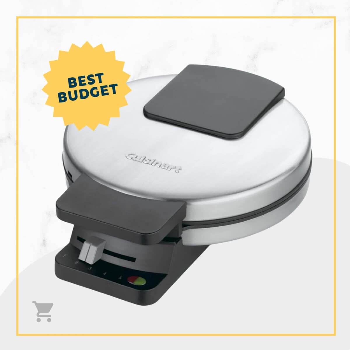 A waffle maker with the words best budget.