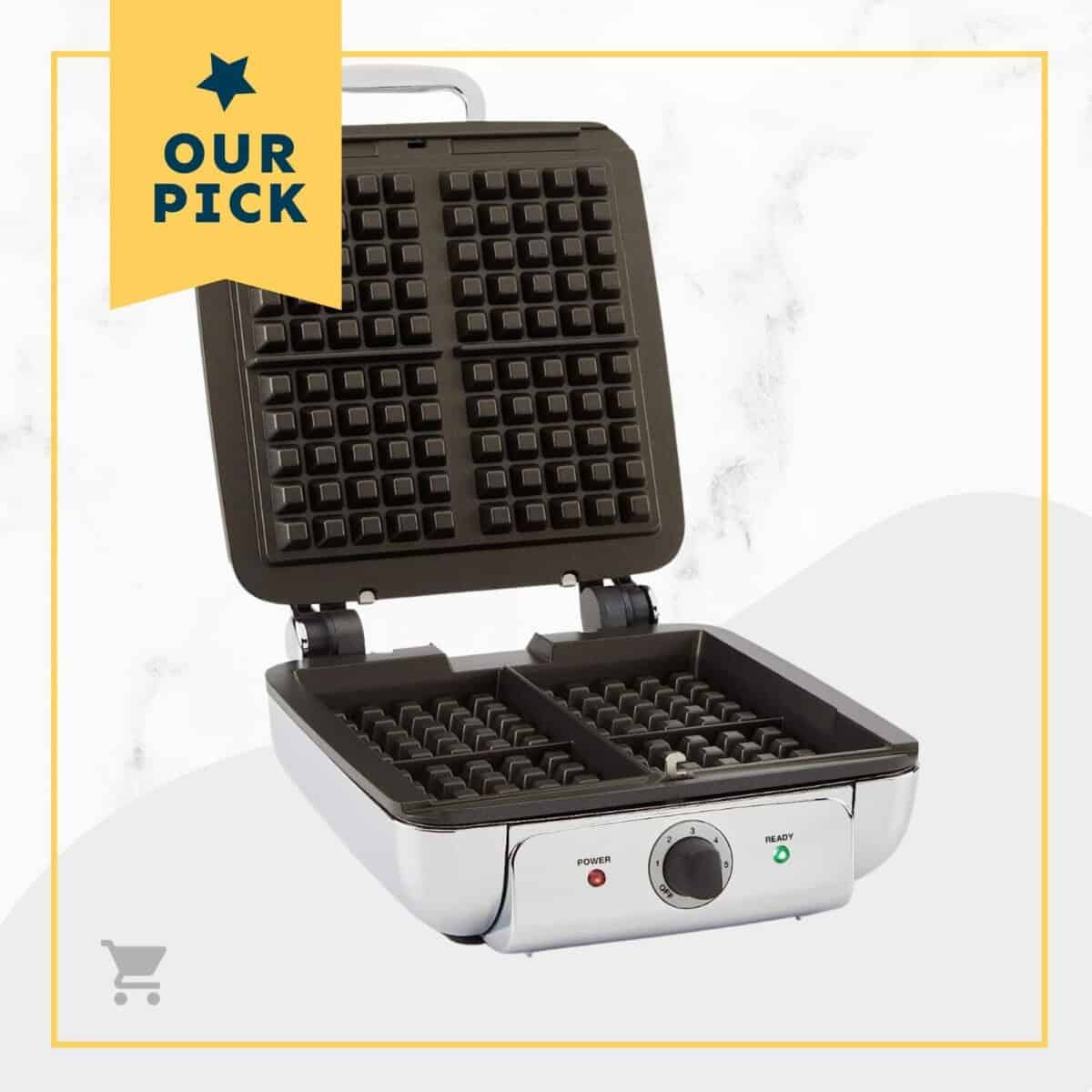 A waffle maker with the words our pack.