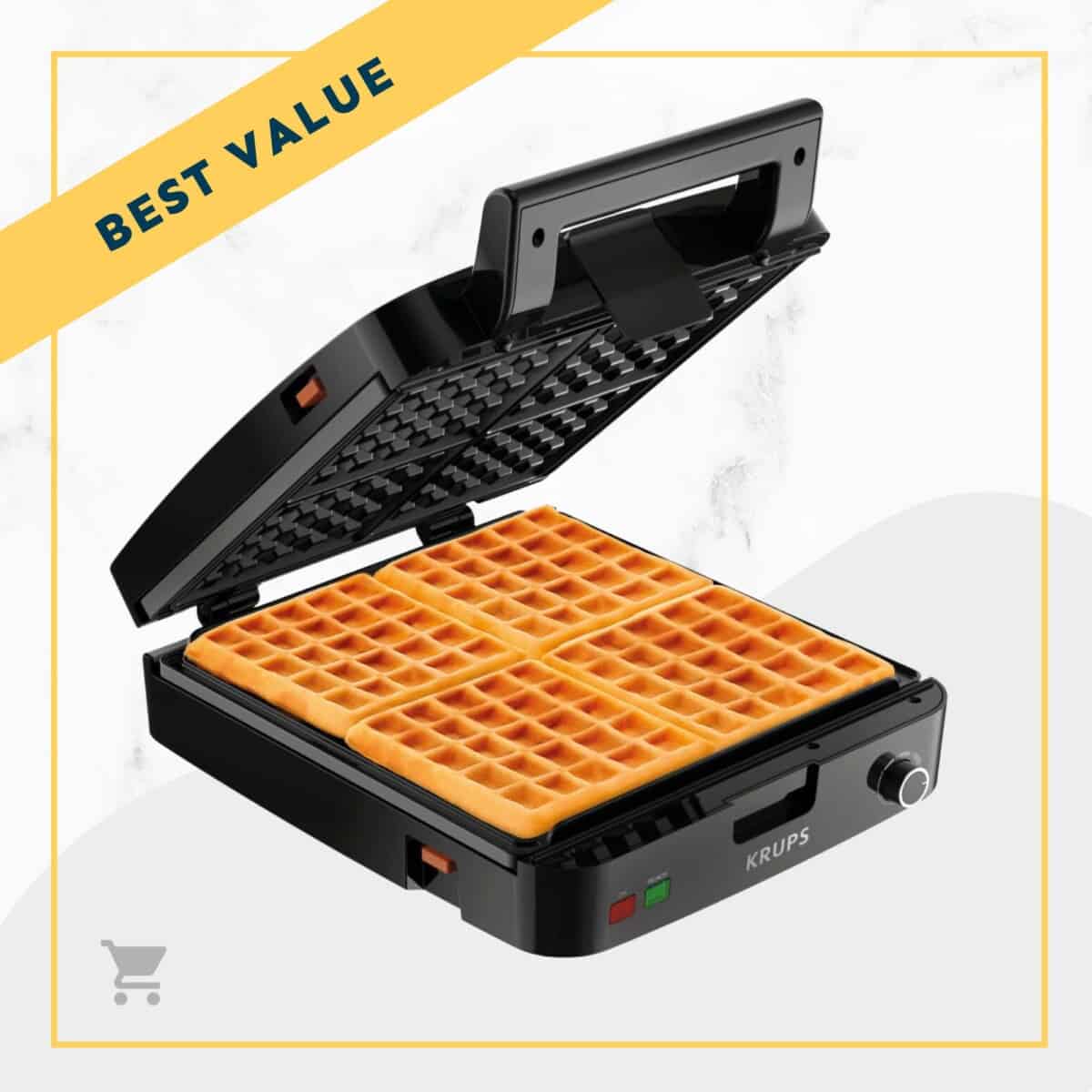 A waffle maker with the words best value.