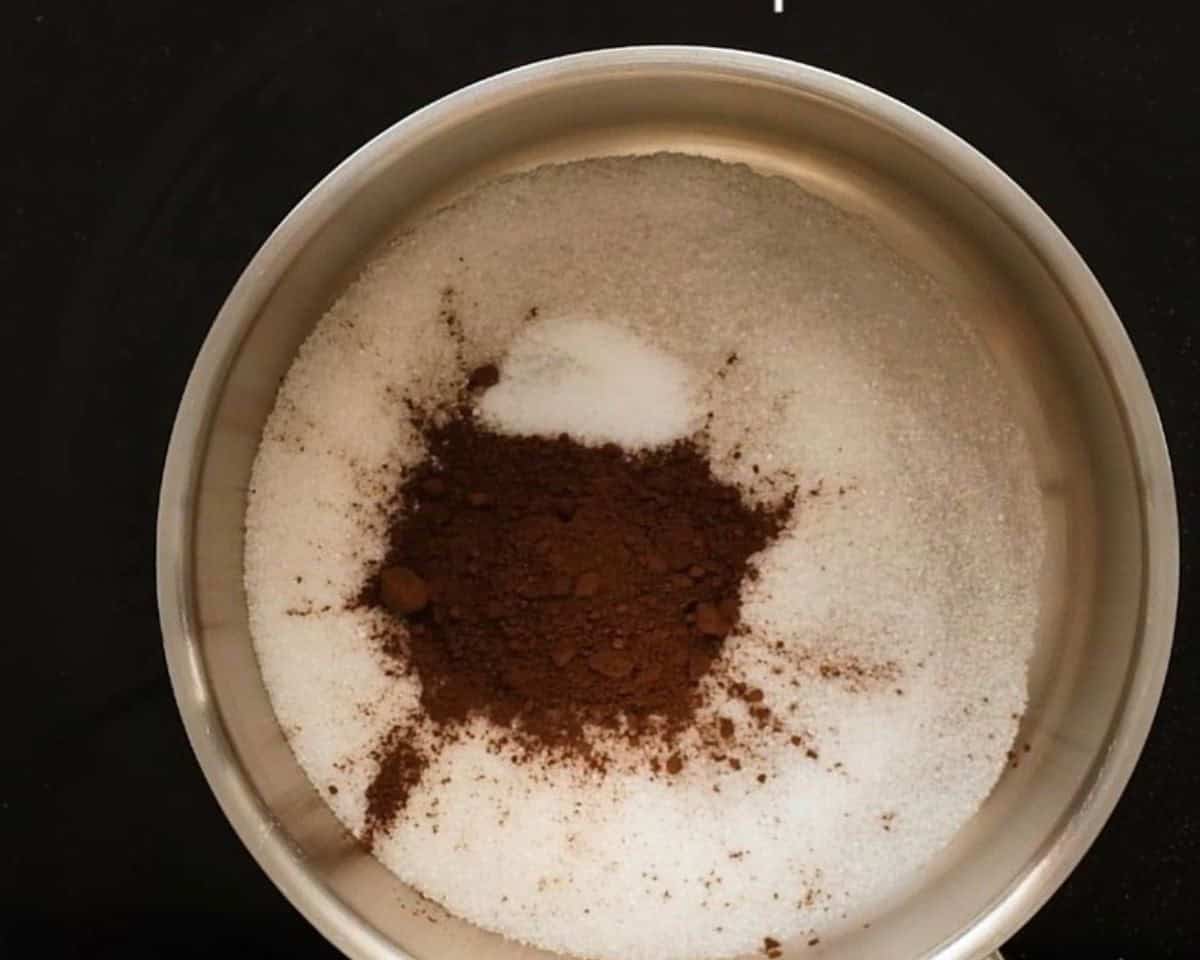 Combining sugar, salt, and cocoa powder. - 6