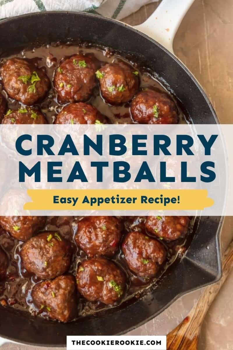 Cranberry meatballs in a skillet.