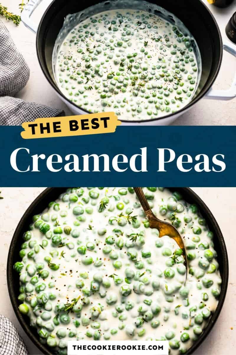 The best cremeed peas in a skillet.
