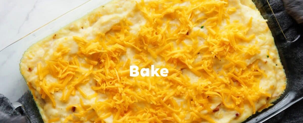 Cheese on top of the loaded mashed potato casserole.