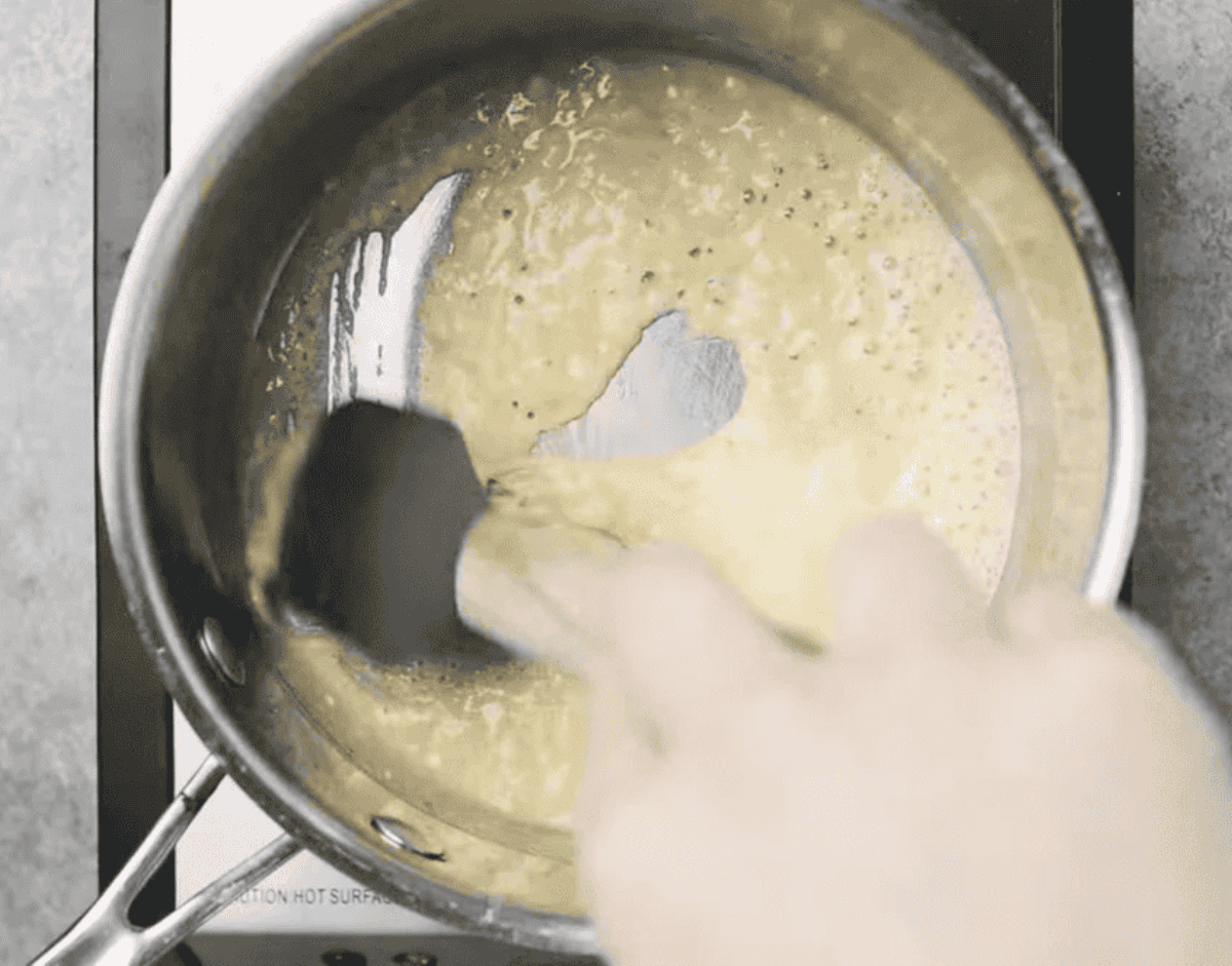 Making the roux in a pot.
