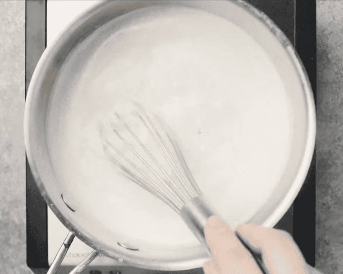 Making the bechamel sauce.
