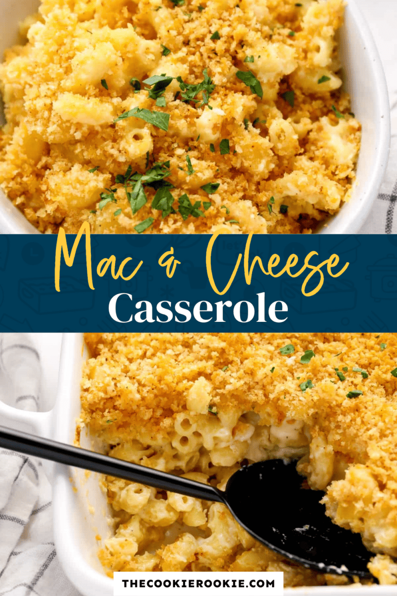 Mac and cheese casserole in a bowl.