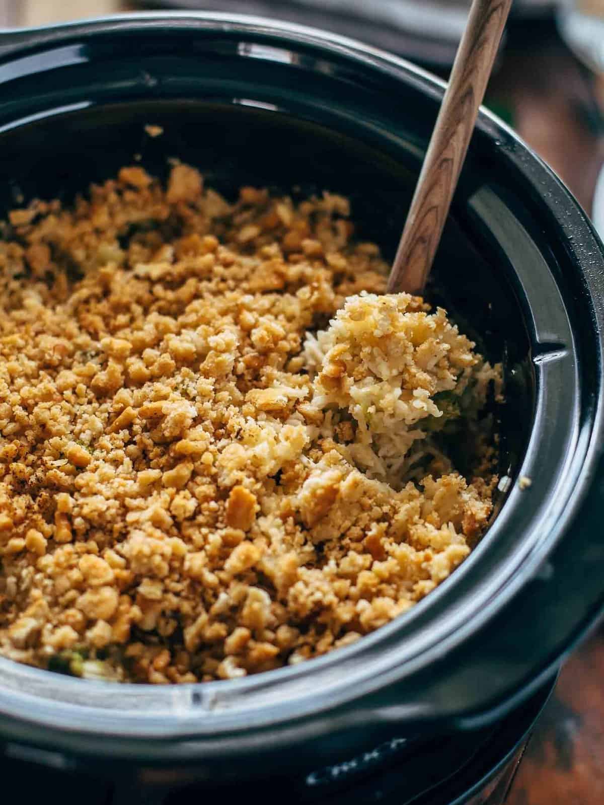 Crockpot Broccoli Casserole with Stuffing - The Vintage Cook