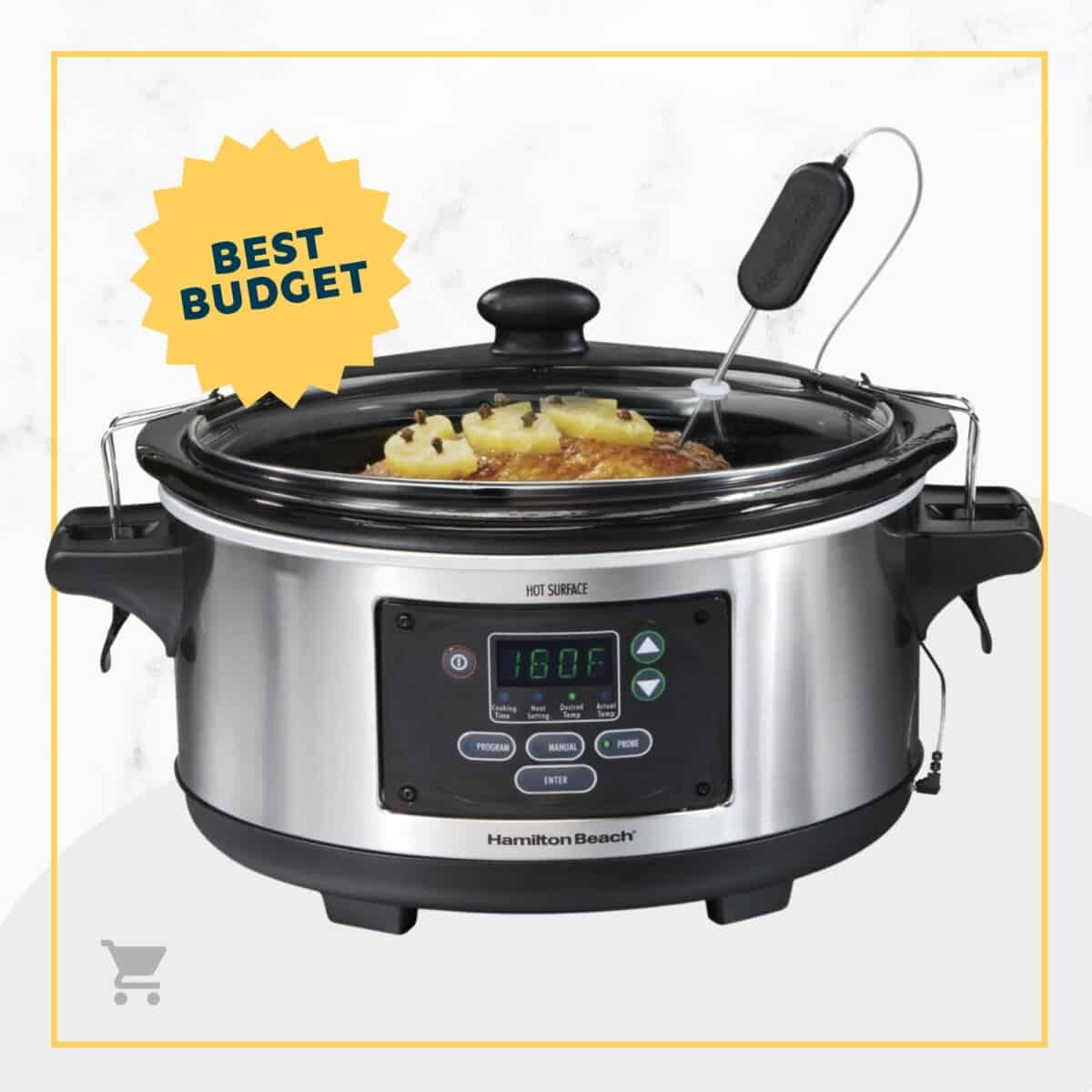 A crock pot with the words best budget.