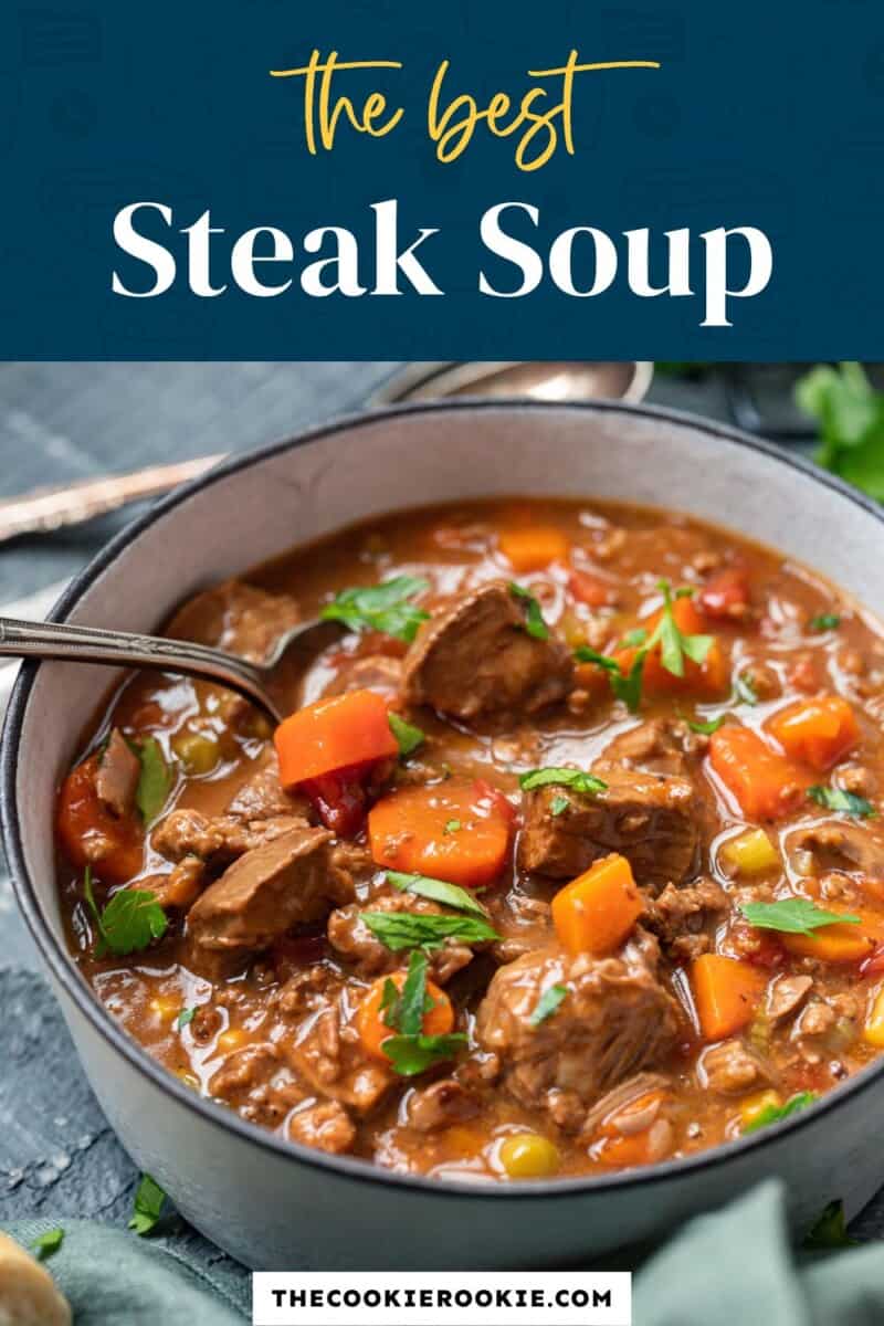 The best steak soup in a bowl.