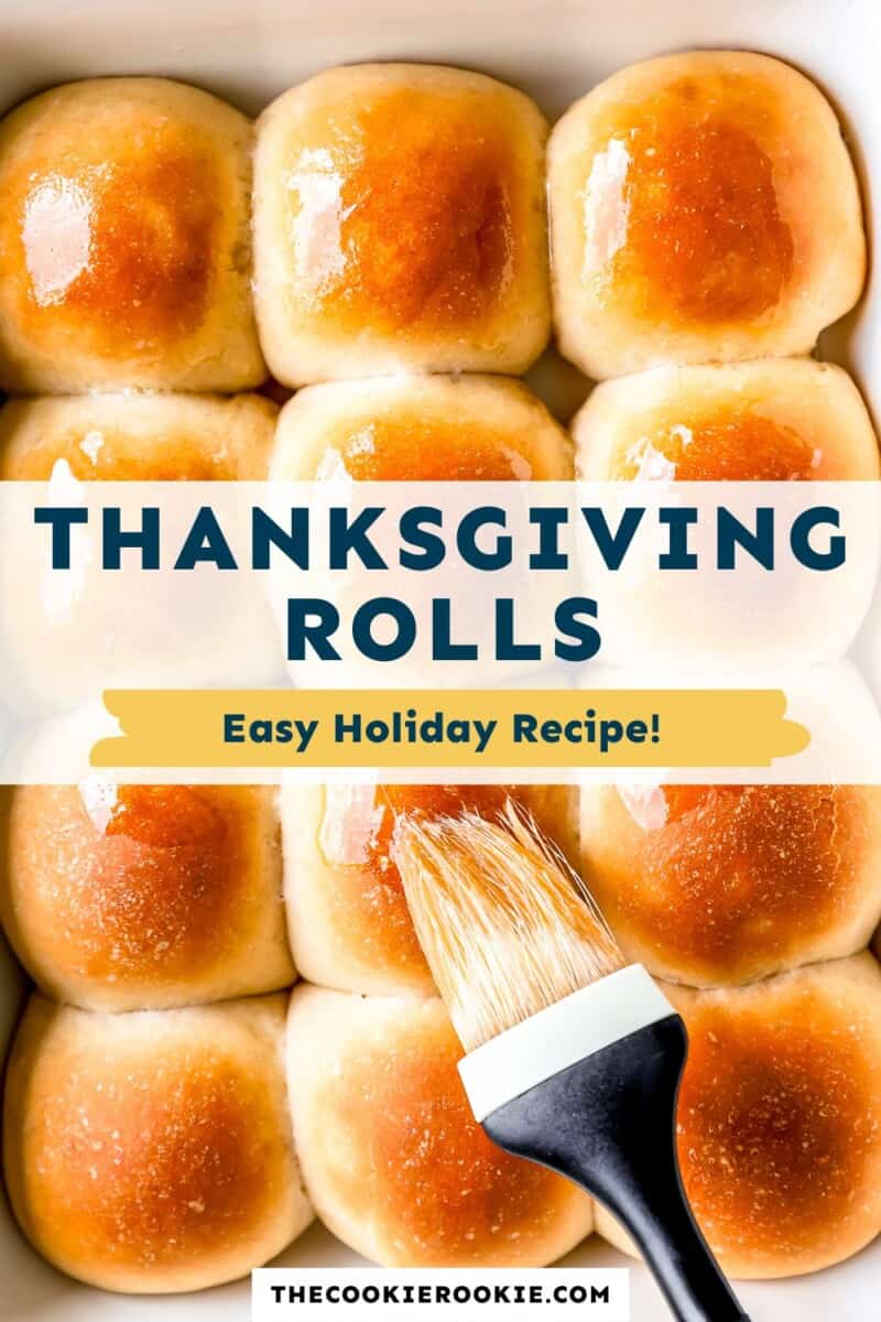 Thanksgiving rolls in a baking dish with the text thanksgiving rolls easy holiday recipe.