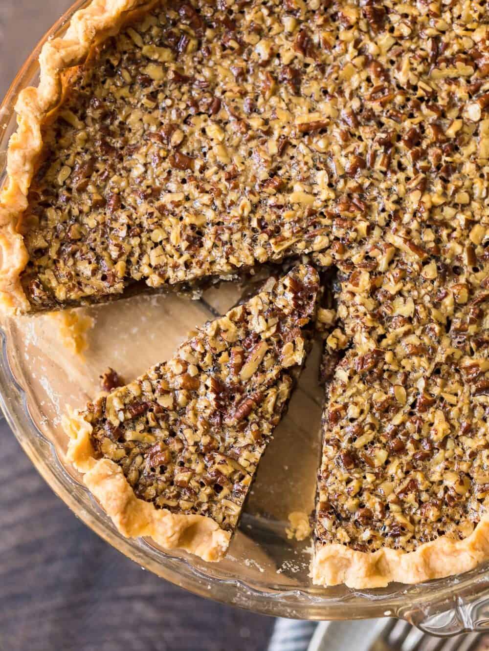 Classic pecan pie slice.