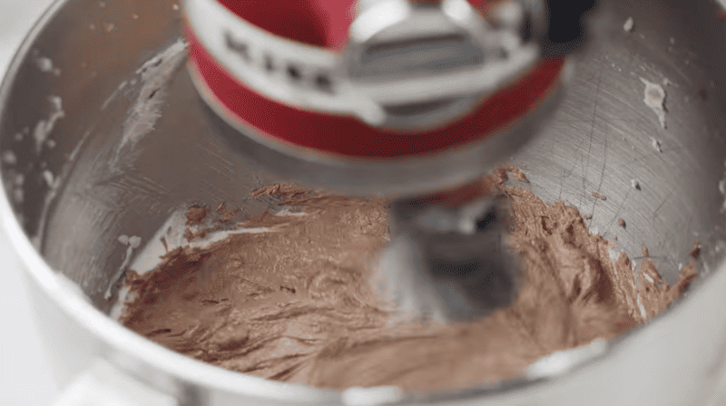 chocolate filling in a stand mixer.