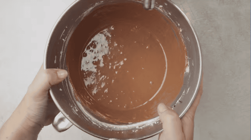 chocolate filling in a stainless mixing bowl.