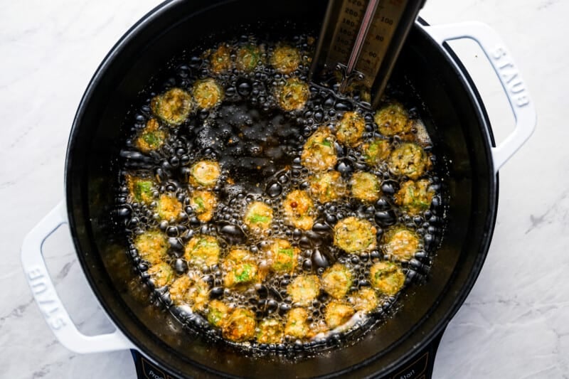 Fried okra in a slow cooker.