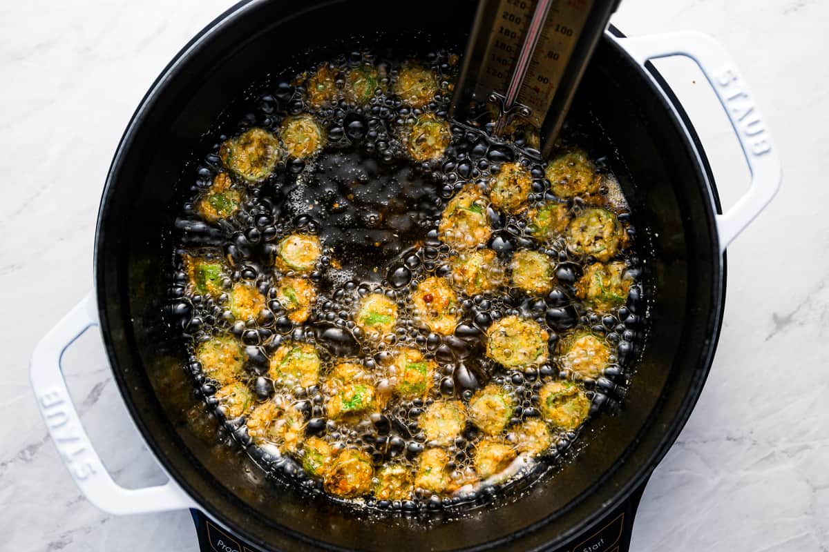 Fried okra in a slow cooker.