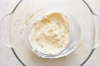 cream cheese mixture in a glass bowl.