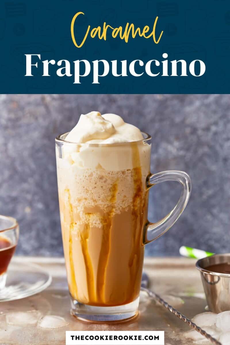 Caramel frappuccino with whipped cream and caramel sauce.