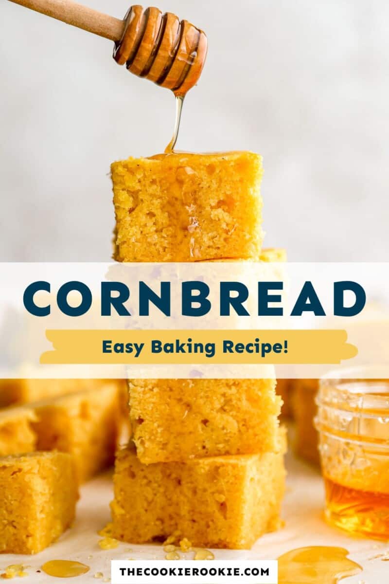 A stack of cornbread with honey on top.