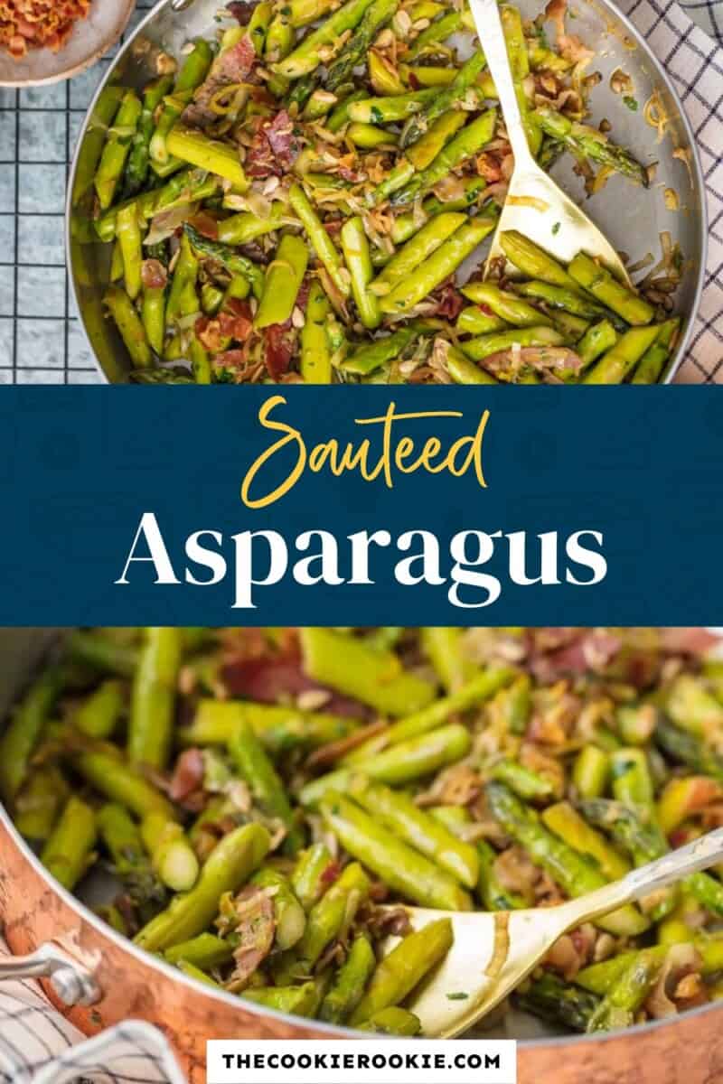 Sauteed asparagus in a skillet.