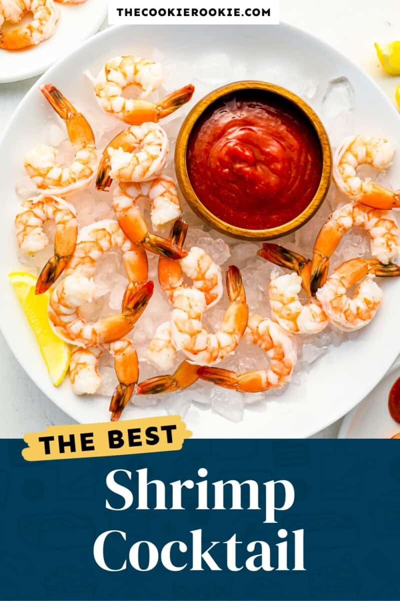 Shrimp cocktail on a plate with ketchup and dipping sauce.