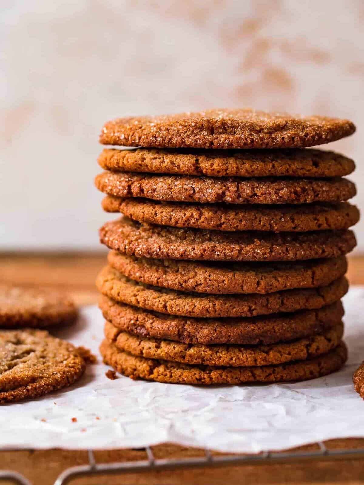 a stack of Soft Molasses Cookies