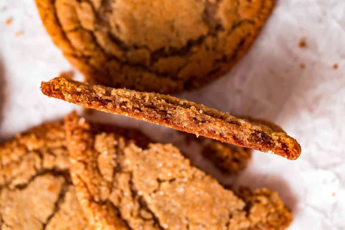 Close-up view of the inside of Soft Molasses Cookies