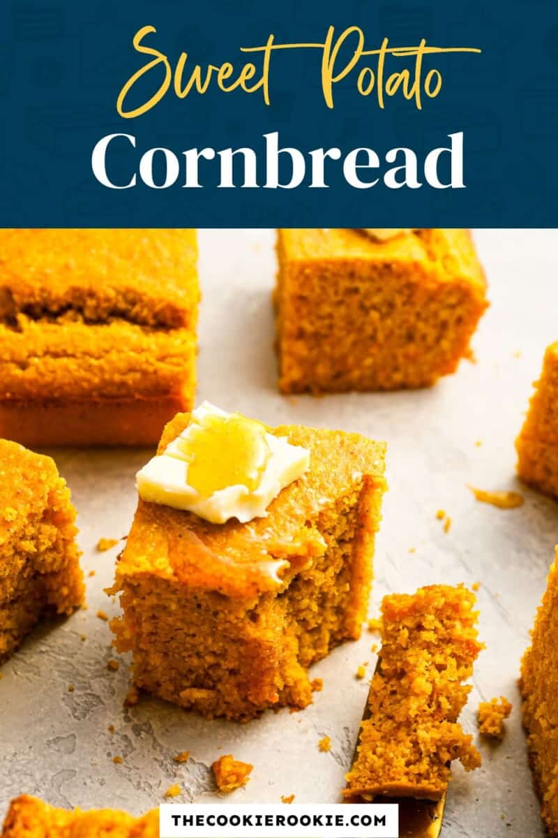 Sweet potato cornbread on a white plate.