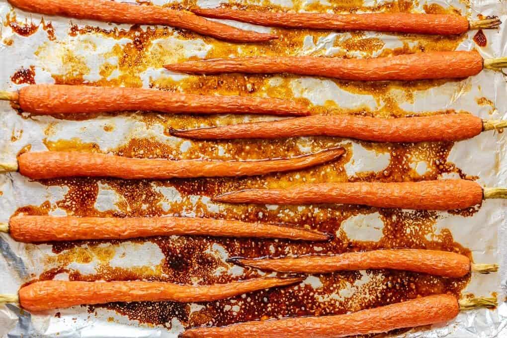 Honey Glazed carrots on a baking tray