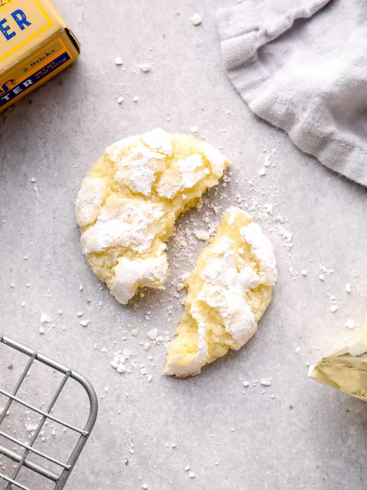 gooey butter cookie broken in half