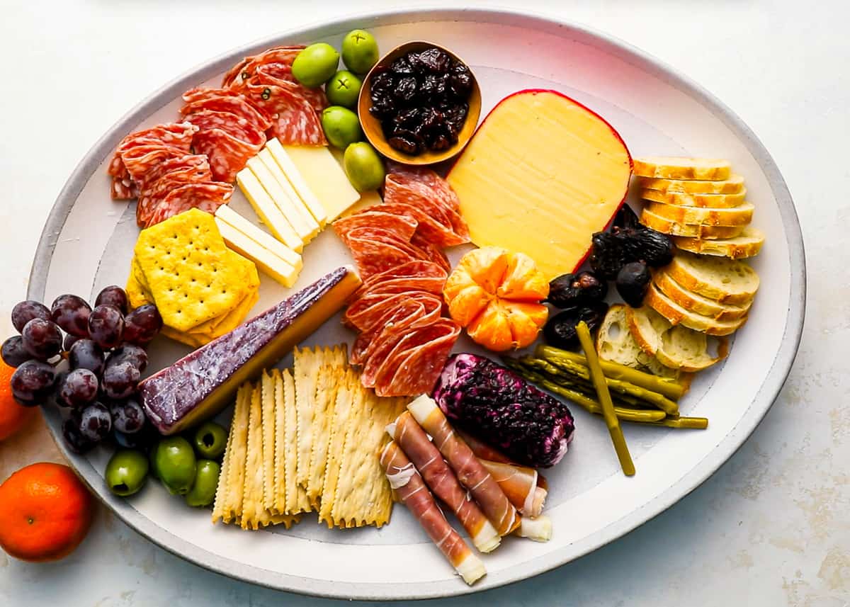 A plate with a variety of meats and cheeses.